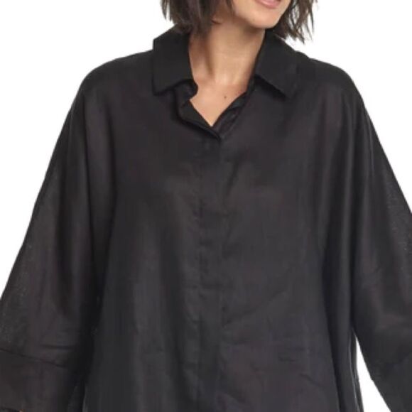 PLANET By Lauren G Tops - PLANET By Lauren G Black 100% Cotton Long Sleeved Shirt - Size 2 (10-14)
